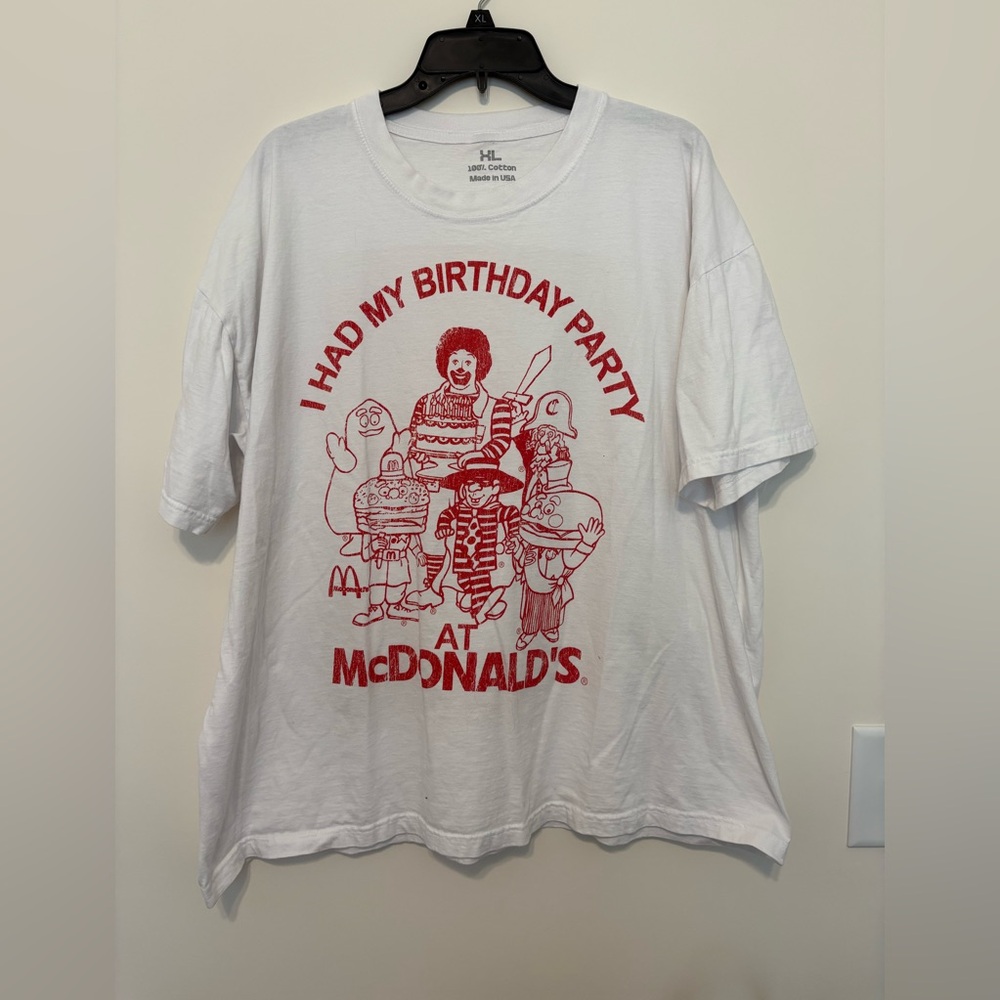 White T-Shirt with Red McDonald's Birthday Print